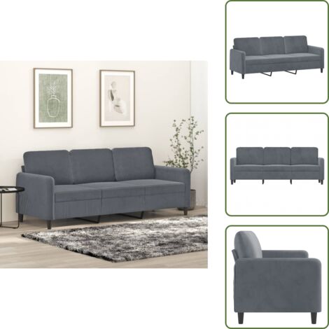 Sofá moderno - vidaXL Sofá de 3 plazas terciopelo gris oscuro 180 cm - Sofá de sala
