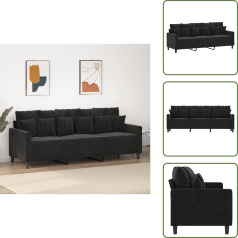 Sofá moderno - vidaXL Sofá de 3 plazas terciopelo negro 180 cm - Sofá de sala