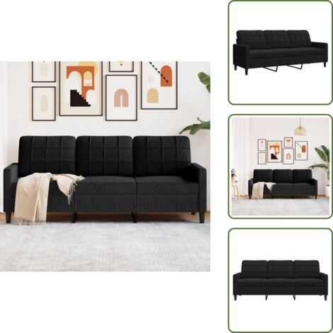 Sofá moderno - vidaXL Sofá de 3 plazas terciopelo negro 180 cm - Sofá de sala