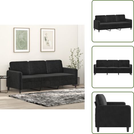 Sofá moderno - vidaXL Sofá de 3 plazas terciopelo negro 180 cm - Sofá de sala