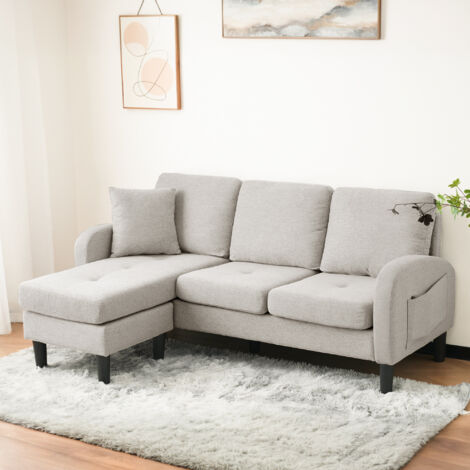 Sofá Modular 166x118x77 Cm Con Reversible, Tela Lino-algodón Beige, Compacto