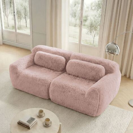 Sofá Modular 2 Plazas en Tela Aterciopelada con Base Antideslizante, Asiento Amplio y 2 Cojines, Rosa