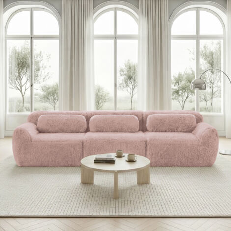 Sofá modular 3 plazas - Confort ergonómico, Espuma con memoria de forma - Sin montaje, Ideal para salones pequeños - Rosa