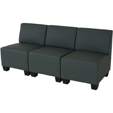 Sofá modular 3 plazas Lyon, polipiel, gris oscuro, sin reposabrazos