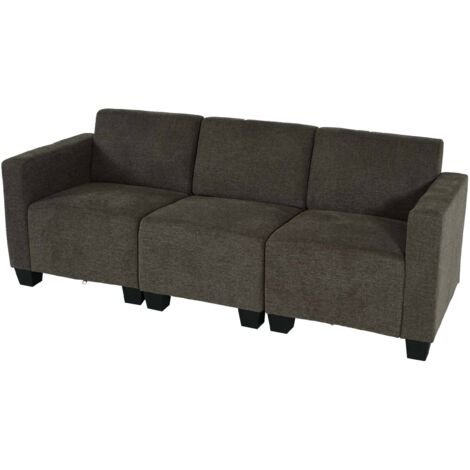 Sofá modular 3 plazas Lyon, tela/textil, marrón