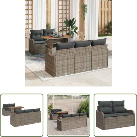 Sofá modular -  Conjunto de sofá de jardín 6 pcs Gris Poliratán