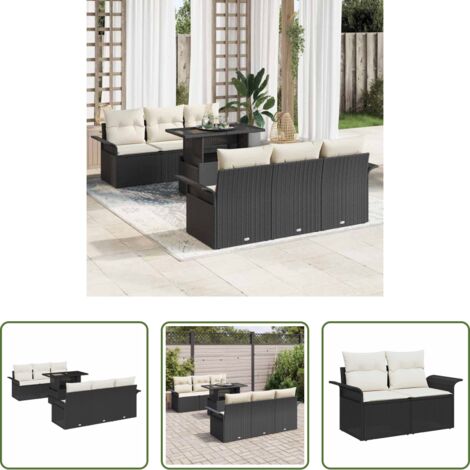 Sofá modular -  Conjunto de sofá de jardín 7 pcs Negro ratán sintético