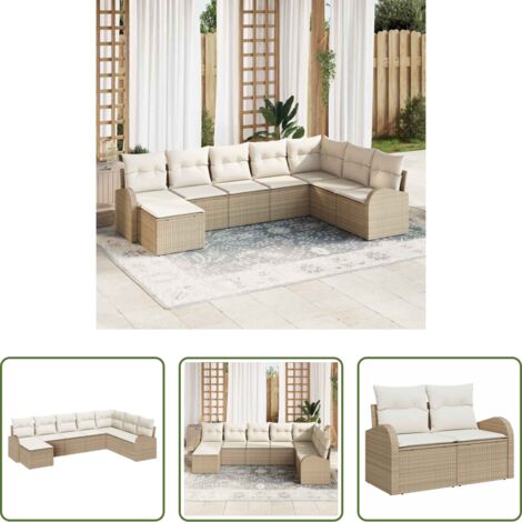 Sofá modular -  Conjunto de sofá de jardín 8 pcs Beige Rattan de Poliéster