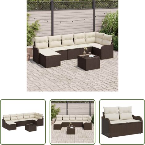 Sofá modular -  Conjunto de sofá de jardín 8 pcs Marrón y blanco Poliratán