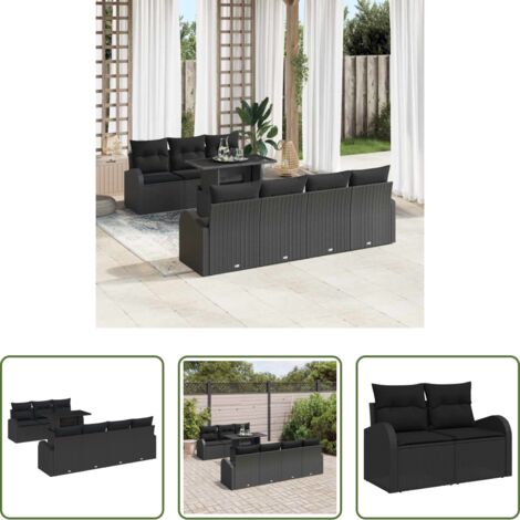 Sofá modular -  Conjunto de sofá de jardín 8 pcs Negro Rattan de Poliéster