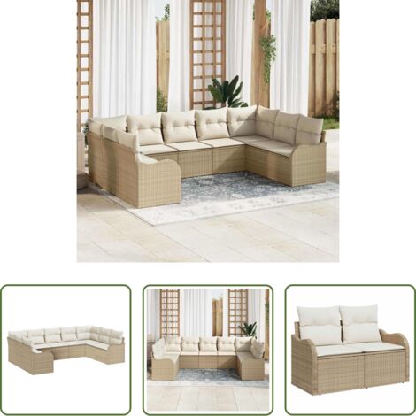 Sofá modular -  Conjunto de sofá de jardín 9 pcs Beige y ratán sintético