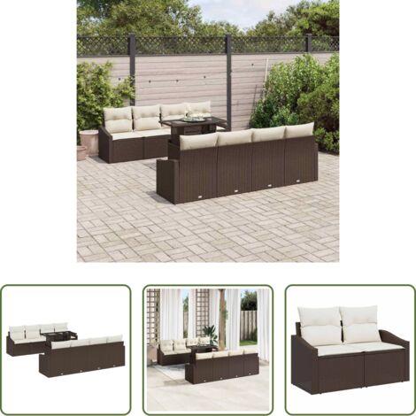 Sofá modular -  Conjunto de sofá de jardín 9 pcs Marrón ratán sintético