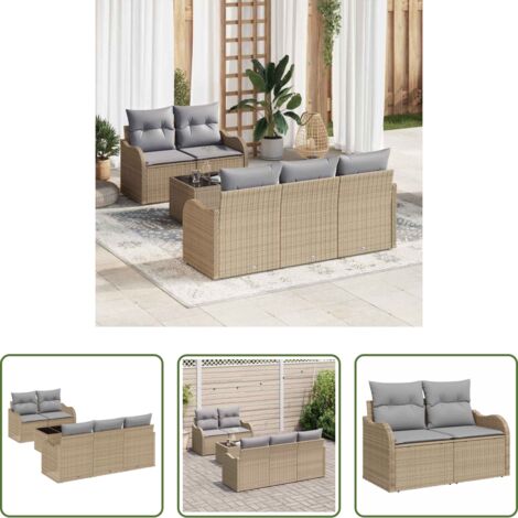 Sofá modular -  Conjunto de sofá de jardín Beige ratán sintético