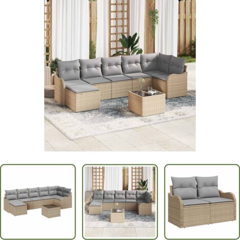Sofá modular -  Conjunto de sofá de jardín Beige ratán sintético