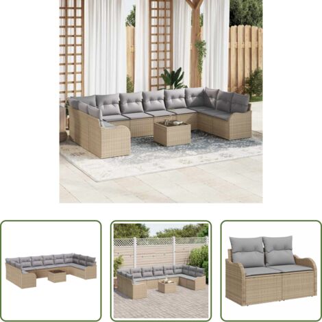 Sofá modular -  Conjunto de sofá de jardín Beige ratán sintético