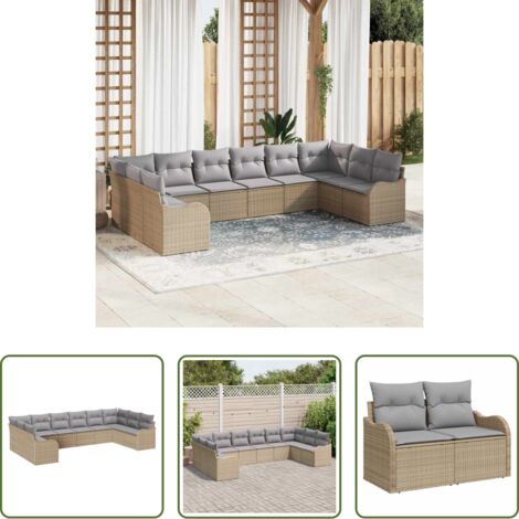 Sofá modular -  Conjunto de sofá de jardín Beige ratán sintético