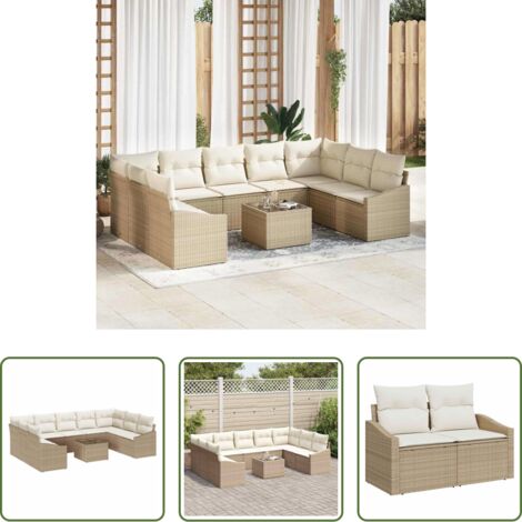 Sofá modular -  Conjunto de sofás de jardín Beige y Crema ratán sintético