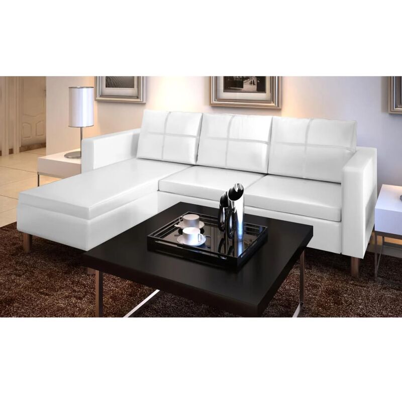 

Sofá modular de 3 plazas de cuero artificial blanco
