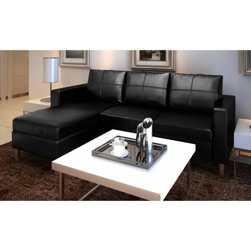 

Sofá modular de 3 plazas de cuero artificial negro