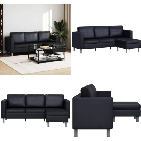 Sofá modular de 3 plazas de cuero artificial negro - Sofá de cuero artificial - Sofá de 3 plazas