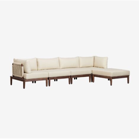 Sofá modular de jardín de 4 piezas con 2 sillones esquineros y puff en acacia Giulia SKLUM             
