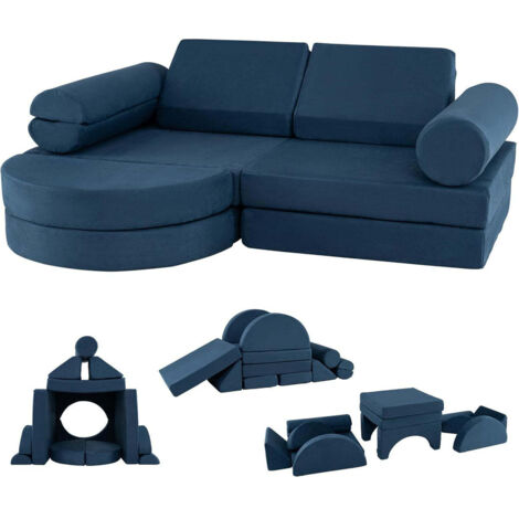 Sofá modular infantil de 14 piezas 145 x 71 x 46 cm diseño convertible ambiente acogedor terciopelo azul oscuro 200011021