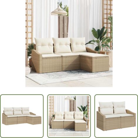 Sofá modular -  Juego de Sofá con cojín 4 pcs Beige y Crema ratán sintético