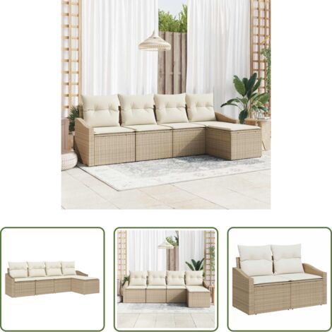 Sofá modular -  Juego de Sofá con cojín 5 pcs Beige y Crema ratán sintético