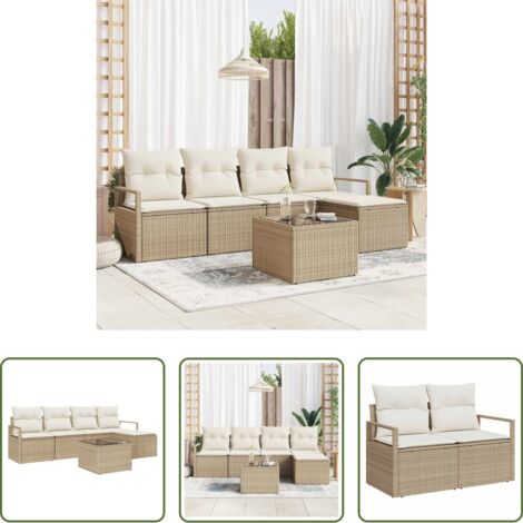 Sofá modular -  Juego de Sofá con cojín 6 pcs Beige y Crema ratán sintético