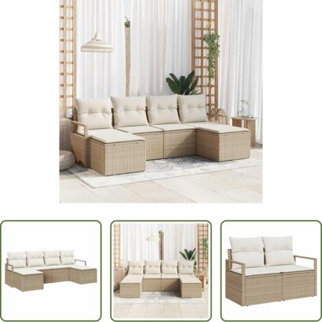 Sofá modular -  Juego de Sofá con cojín 6 pcs Beige y Crema ratán sintético