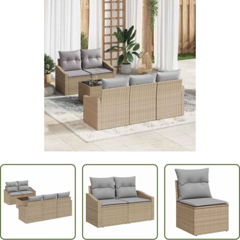 Sofá modular -  Juego de Sofá con cojín 6 pcs Beige y gris ratán sintético