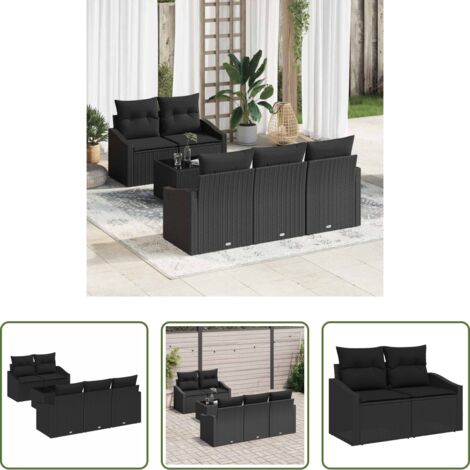 Sofá modular -  Juego de Sofá con cojín 6 pcs Negro ratán sintético