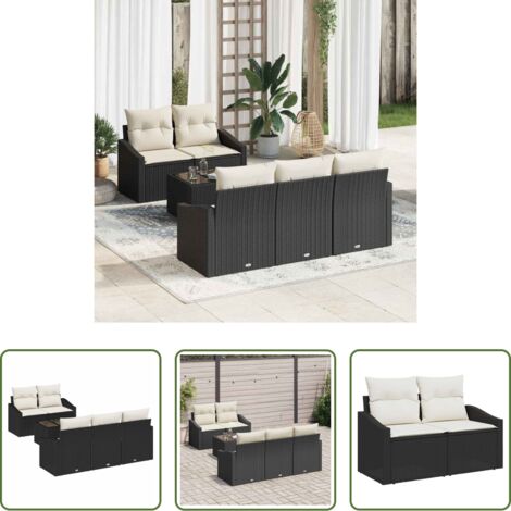 Sofá modular -  Juego de Sofá con cojín 6 pcs Negro y crema ratán sintético