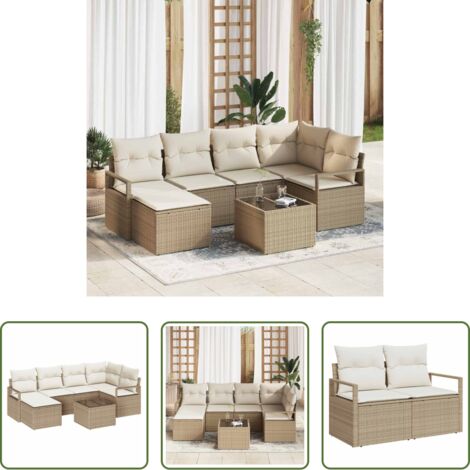 Sofá modular -  Juego de Sofá con cojín 7 pcs Beige y Crema ratán sintético