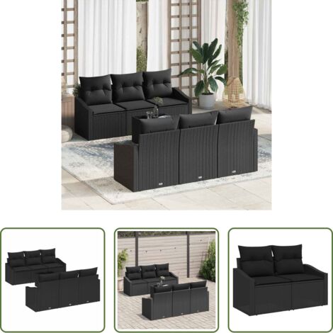Sofá modular -  Juego de Sofá con cojín 7 pcs Negro ratán sintético