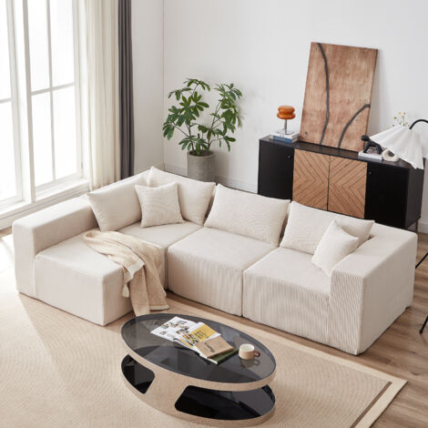 Sofá modular L Chenilla Negro 335x95x71cm, lujo, espuma comprimida, sala/dormitorio, 4 piezas