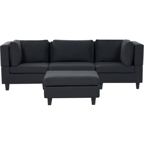 Sofá modular moderno 3 plazas tapizado tela poliéster respaldo acolchado con otomana negro Unstad