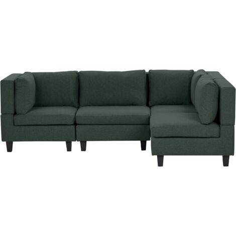 Sofá modular moderno 4 plazas tapizado tela patas negras respaldo acolchado izquierdo verde oscuro Unstad