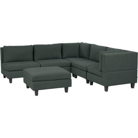 Sofá modular moderno 5 plazas tapizado tela patas negras respaldo acolchado izquierdo verde oscuro con otomana Unstad