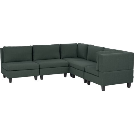 Sofá modular moderno 5 plazas tapizado tela patas negras respaldo acolchado izquierdo verde oscuro Unstad