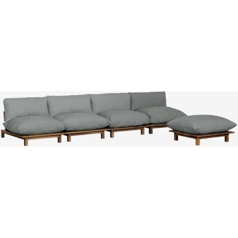 Sofá modular reclinable de jardín de 4 piezas con puff en madera de acacia Brina SKLUM             