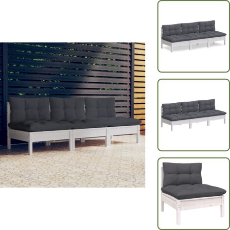 Sofá modular - vidaXL Sofá de jardín 3 plazas con cojines madera pino gris antracita - Cojín de asiento