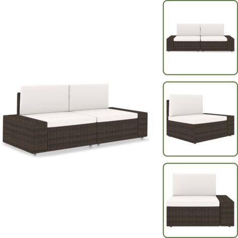 Sofá modular - vidaXL Sofá seccional de 2 plazas de ratán sintético marrón - Sofá de ratán