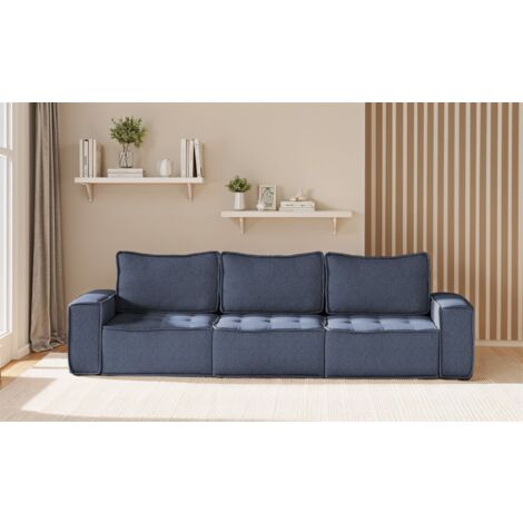 Sofa Modulsofa 3-teilig SANDE 3-Sitzer Stoff Raven Blau