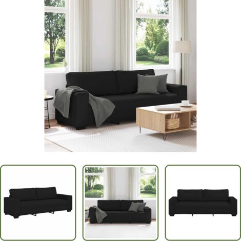 Sofá negro -  Sofá 3 plazas Tela Negro 220x77x82 cm