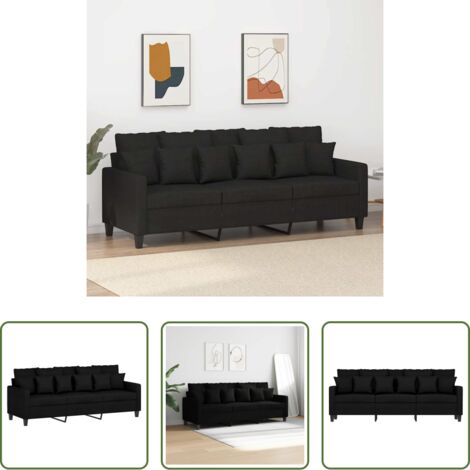 Sofá negro -  Sofá de 3 plazas de tela negro 180 cm