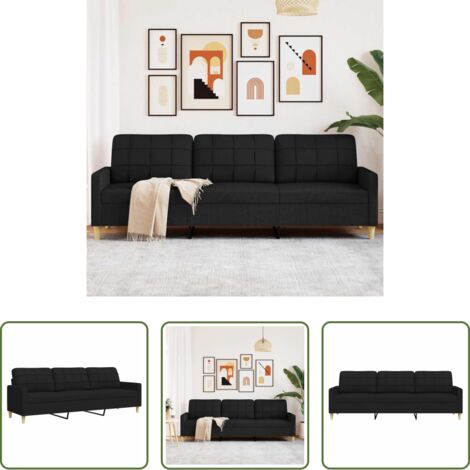 Sofá negro -  Sofá de 3 plazas de tela negro 210 cm
