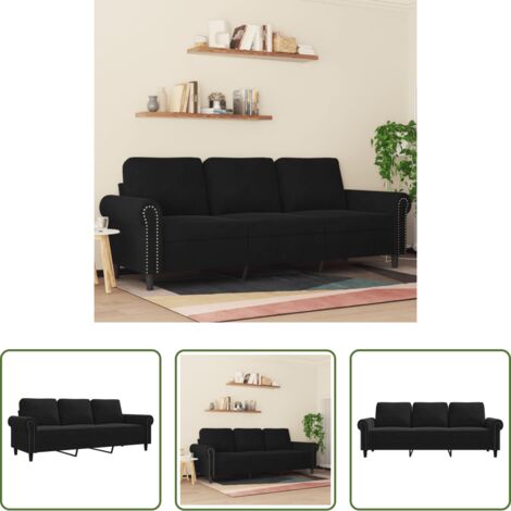 Sofá negro -  Sofá de 3 plazas terciopelo negro 180 cm
