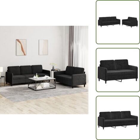 Sofá negro - vidaXL Juego de sofás 2 piezas terciopelo negro - Sofá de madera y metal