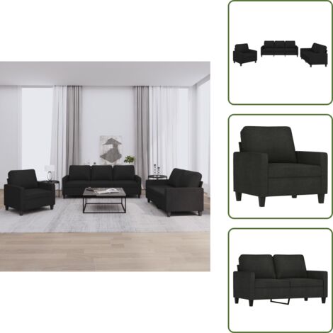 Sofá negro - vidaXL Juego de sofás con cojines 3 piezas tela negro - Sofá con cojines